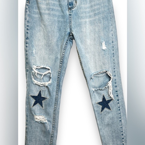 Sandro Paris | High Rise Pearl Star Light Wash Distressed Jeans Sz EU 34 US 4/27 - Picture 4 of 11